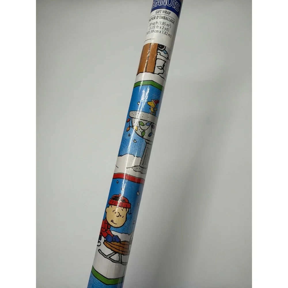 Peanuts Christmas Gift Wrap Snoopy Charlie Brown Woodstock 20 Sq Ft Blue‎ Roll